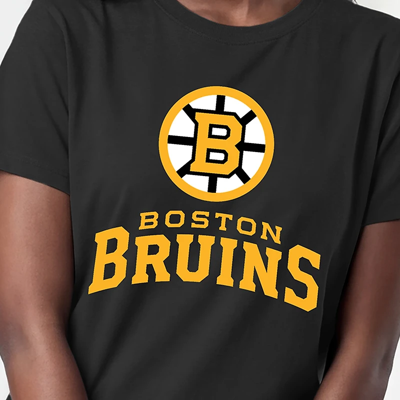 T-shirt noir Champion Boston Bruins pour femmes avec logo Lockup