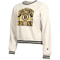 Sweat-shirt à col rond Champion crème Boston Bruins Bold Laurels pour femme, en fil tissé inversé