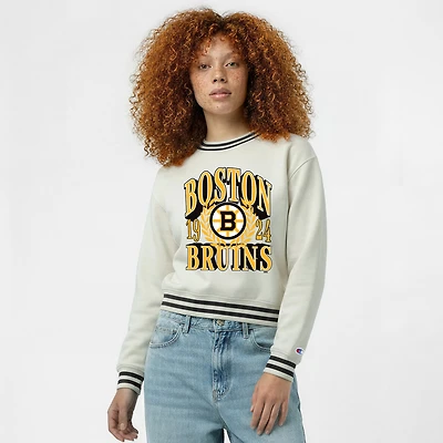 Women's Champion Cream Boston Bruins Bold Laurels Reverse Weave Yarn Crewneck Sweatshirt