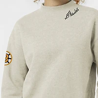 Women's Champion  Oatmeal Boston Bruins Collar Script Triumph Fleece Crewneck Sweatshirt