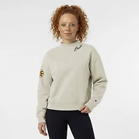 Women's Champion  Oatmeal Boston Bruins Collar Script Triumph Fleece Crewneck Sweatshirt