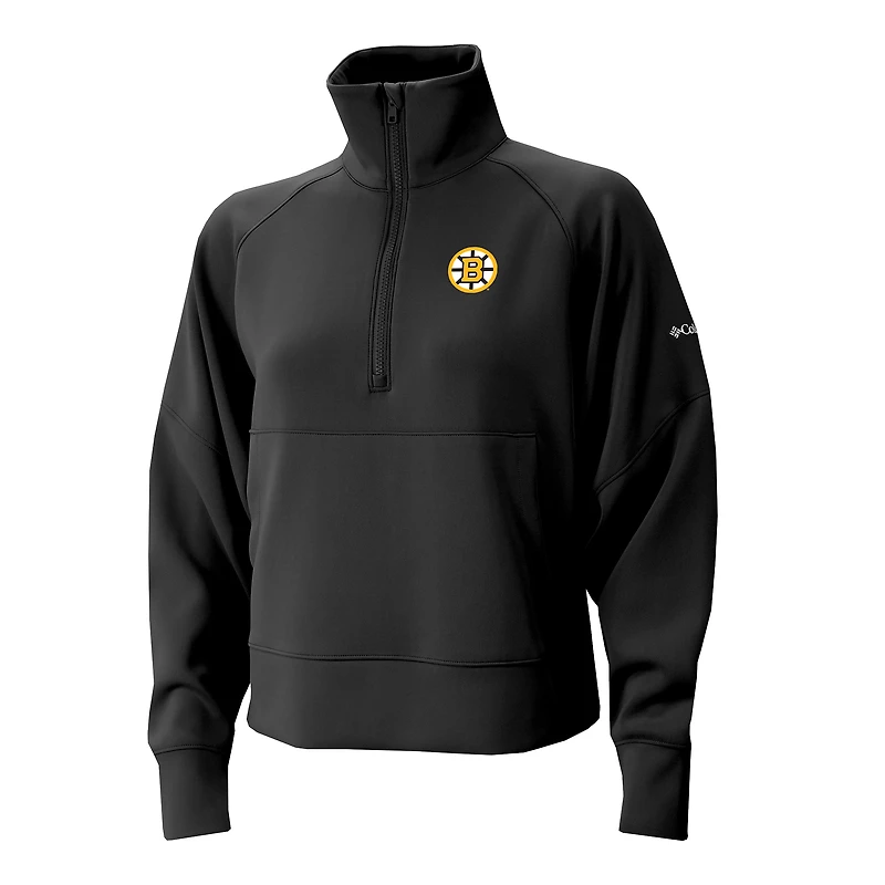 Pull Columbia noir à demi-zip pour femme des Boston Bruins Wickhams Hills Raglan Omni-Wick