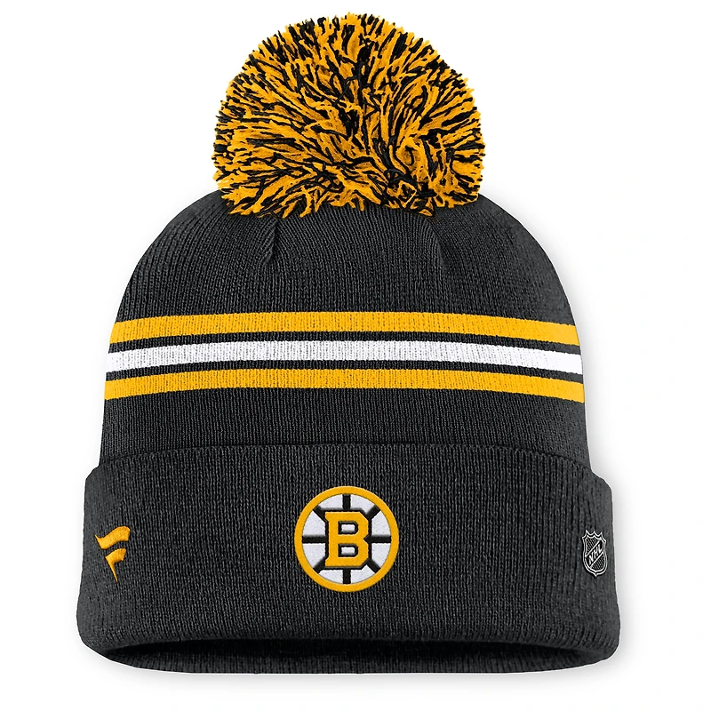 Bonnet en tricot à revers et pompon authentique Pro Rink des Bruins de Boston pour femmes Fanatics noir