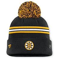 Bonnet en tricot à revers et pompon authentique Pro Rink des Bruins de Boston pour femmes Fanatics noir