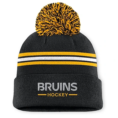 Women's Fanatics Black Boston Bruins Authentic Pro Rink Cuffed Knit Hat with Pom