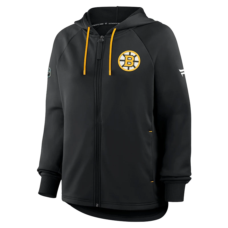 Sweat à capuche zippé intégral Fanatics Black Boston Bruins Authentic Pro Rink Raglan pour femme