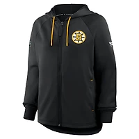 Sweat à capuche zippé intégral Fanatics Black Boston Bruins Authentic Pro Rink Raglan pour femme