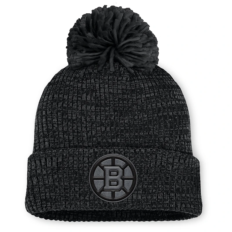 Women's Fanatics Black Boston Bruins Authentic Pro Road Cuffed Knit Hat with Pom