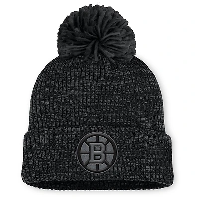 Women's Fanatics Black Boston Bruins Authentic Pro Road Cuffed Knit Hat with Pom