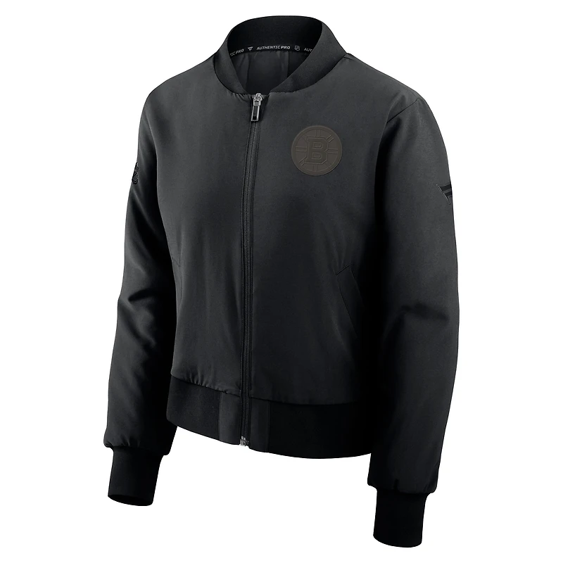 Women's Fanatics Black Boston Bruins Authentic Pro Road Full-Zip Bomber Jacket