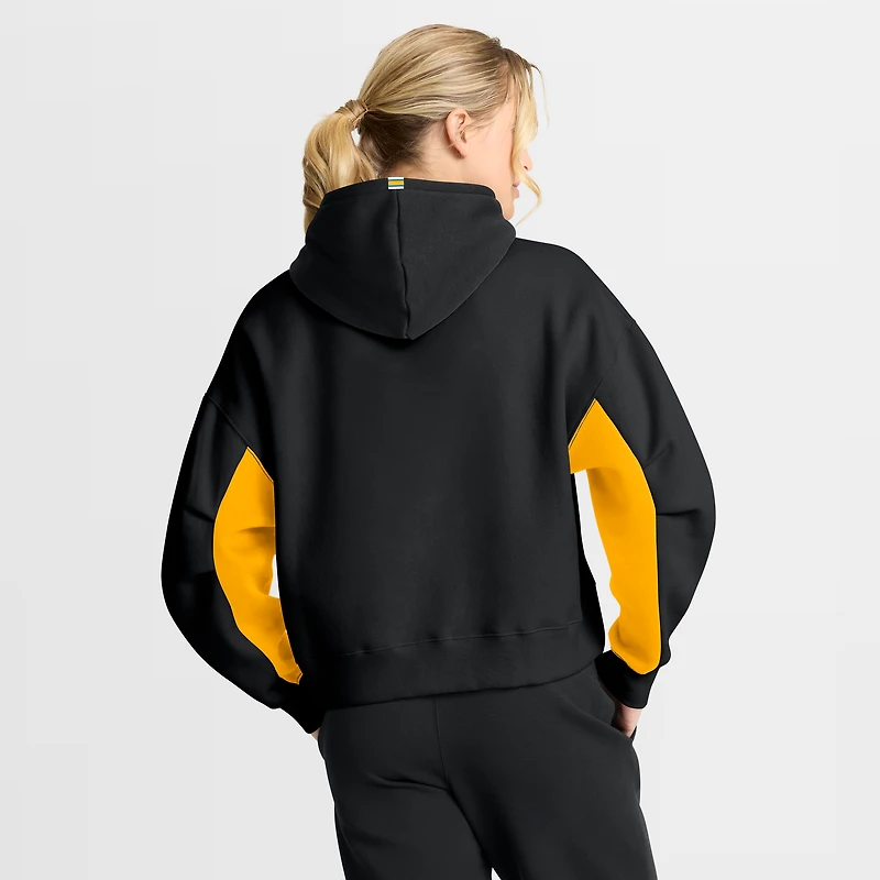 Sweat à capuche boxy noir carreaux arrière des Bruins de Boston Fanatics pour femmes
