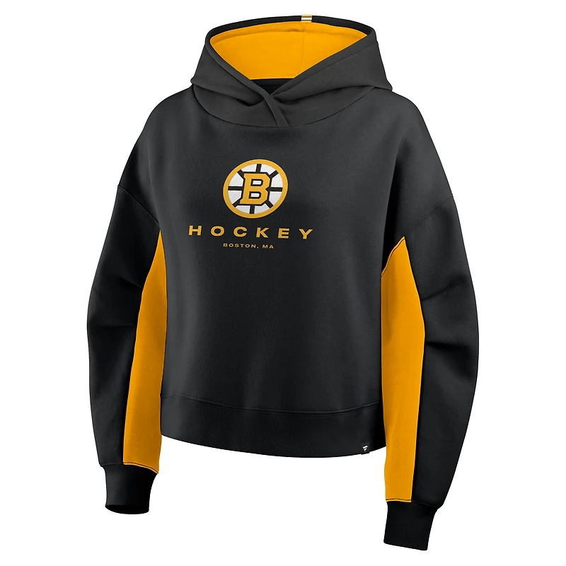 Sweat à capuche boxy noir carreaux arrière des Bruins de Boston Fanatics pour femmes
