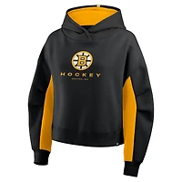 Sweat à capuche boxy noir carreaux arrière des Bruins de Boston Fanatics pour femmes