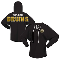 Women's Fanatics Black Boston Bruins Jersey Lace-Up V-Neck Long Sleeve Hoodie T-Shirt