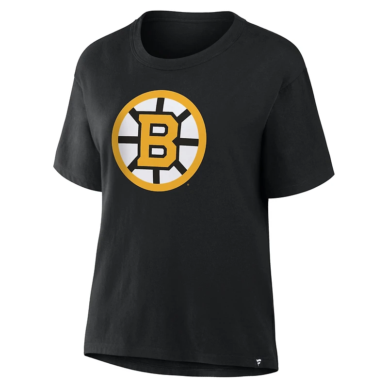 T-shirt noir fanatique pour femme avec logo principal des Bruins de Boston
