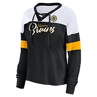 Women's Fanatics Black Boston Bruins Take the Shot Long Sleeve Lace-Up V-Neck T-Shirt