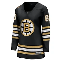 Maillot de joueur échappé premier du 100e anniversaire des Bruins Boston Fanatics Brad Marchand noir pour femmes