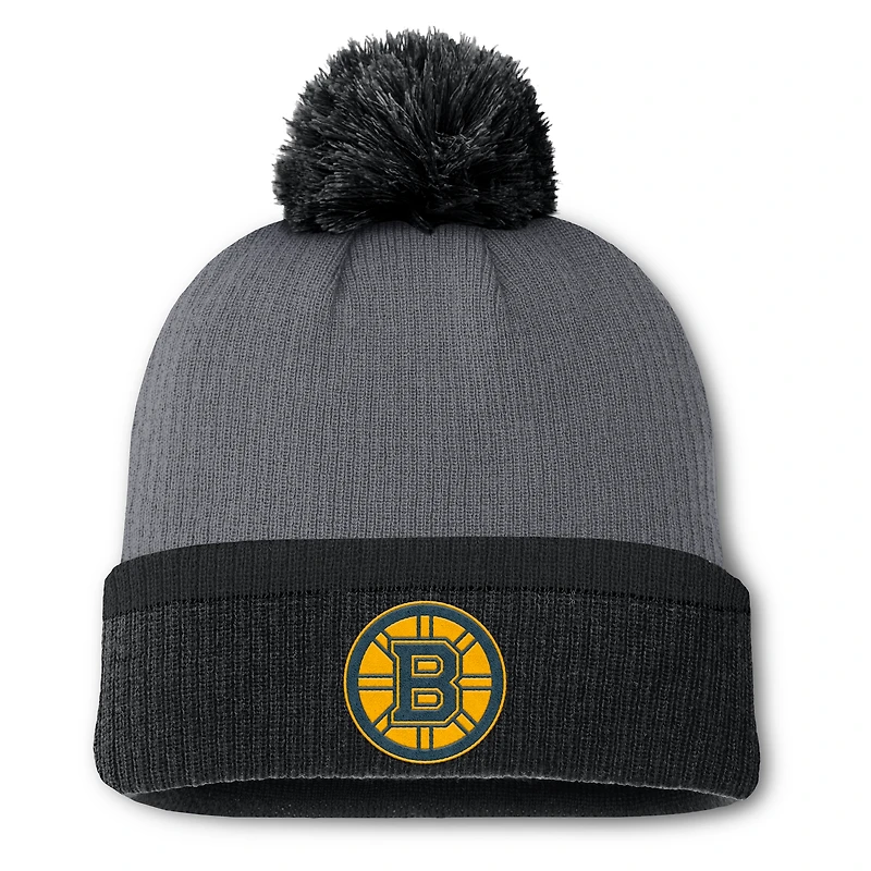 Bonnet en tricot à revers avec pompon Fanatics pour femme des Bruins de Boston en charbon
