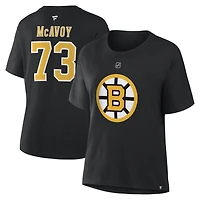 T-shirt authentique Fanatics Charlie McAvoy noir des Bruins de Boston pour femmes, avec nom et numéro superposés