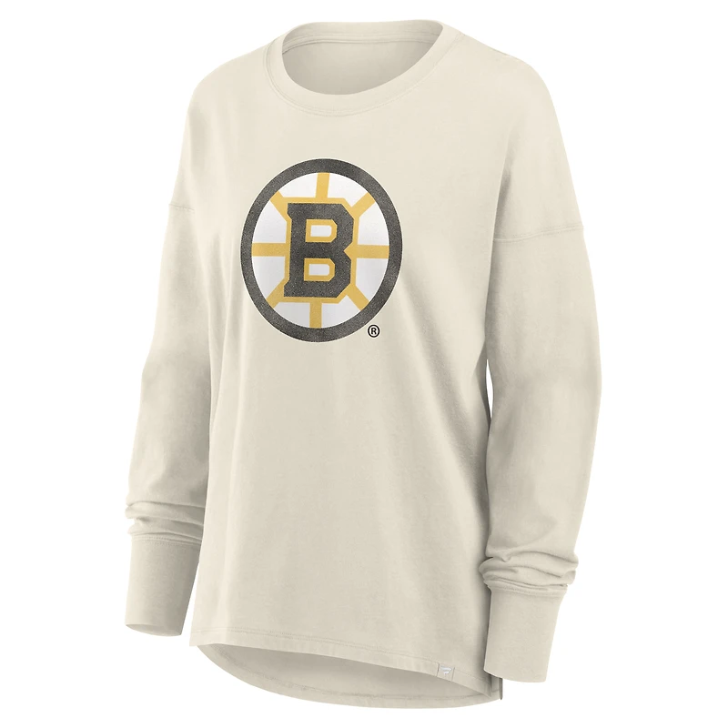 T-shirt à manches longues Fanatics Cream Boston Bruins pour femmes, logo vieilli