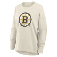 T-shirt à manches longues Fanatics Cream Boston Bruins pour femmes, logo vieilli