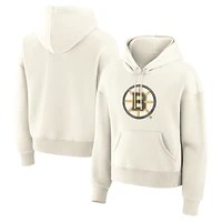 Women's Fanatics Cream Boston Bruins Elevated Distressed Logo Hoodie