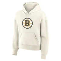 Women's Fanatics Cream Boston Bruins Elevated Distressed Logo Hoodie