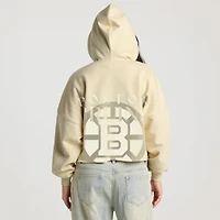 Women's Fanatics Cream Boston Bruins Lace Up Cropped Hoodie