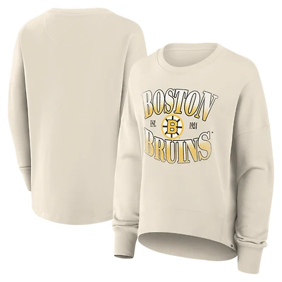 Women's Fanatics Cream Boston Bruins Oversized Vintage Slice Pullover Sweatshirt