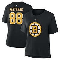 T-shirt authentique Fanatics David Pastrnak noir des Bruins de Boston pour femmes, avec nom et numéro superposés
