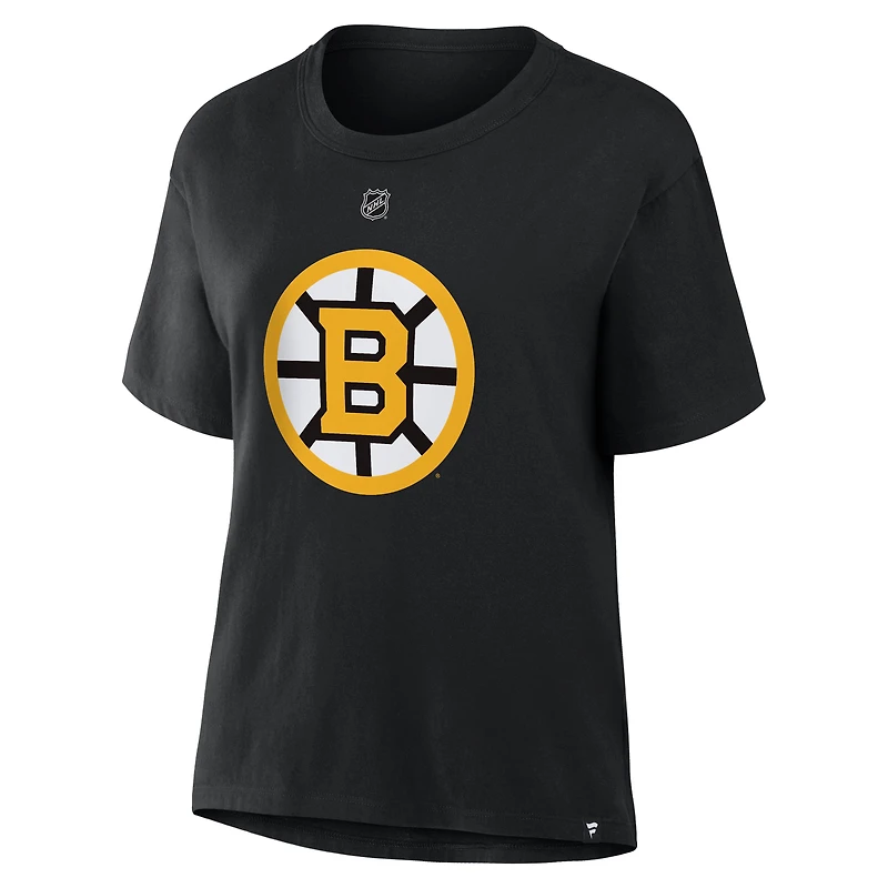 T-shirt authentique Fanatics David Pastrnak noir des Bruins de Boston pour femmes, avec nom et numéro superposés