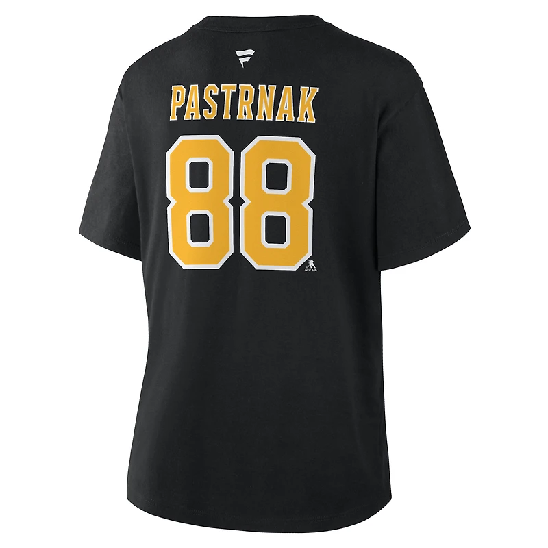 T-shirt authentique Fanatics David Pastrnak noir des Bruins de Boston pour femmes, avec nom et numéro superposés