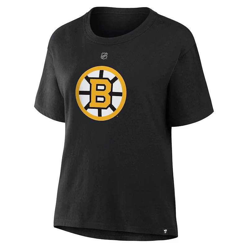 T-shirt authentique Fanatics Jeremy Swayman noir des Bruins de Boston pour femmes, avec nom et numéro superposés