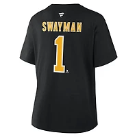 T-shirt authentique Fanatics Jeremy Swayman noir des Bruins de Boston pour femmes, avec nom et numéro superposés