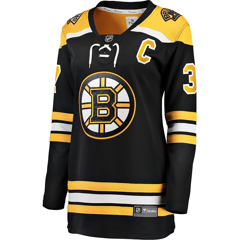 Fanatics pour femmes Patrice Bergeron Noir Boston Bruins Captain Patch Home Breakaway Maillot