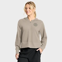 Sweat à capuche Fanatics Tan Authentic Pro Road Tri-Blend fermeture éclair quart de tour pour femme des Bruins Boston