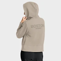 Sweat à capuche Fanatics Tan Authentic Pro Road Tri-Blend fermeture éclair quart de tour pour femme des Bruins Boston