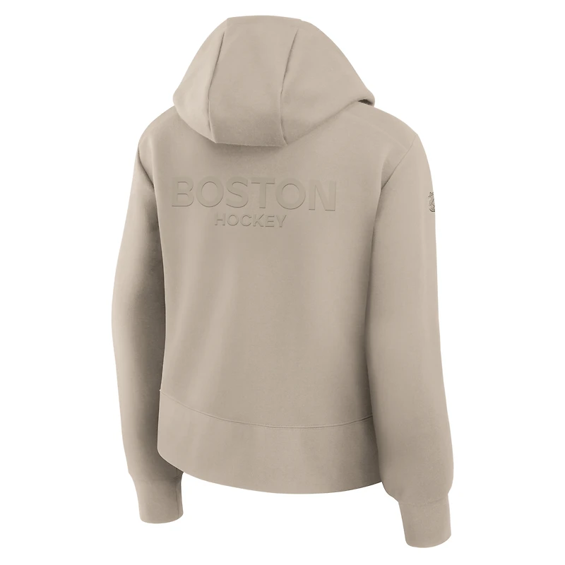 Women's Fanatics Tan Boston Bruins Authentic Pro Road Tri-Blend Quarter-Zip Hoodie