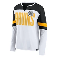 T-shirt à manches longues et col cranté pour femme Fanatics Boston Bruins Frozen blanc/noir