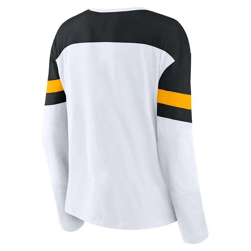 T-shirt à manches longues et col cranté pour femme Fanatics Boston Bruins Frozen blanc/noir