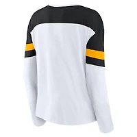 T-shirt à manches longues et col cranté pour femme Fanatics Boston Bruins Frozen blanc/noir