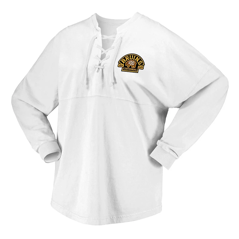 T-shirt blanc en jersey Spirit du 100e anniversaire des Bruins de Boston Fanatics pour femmes