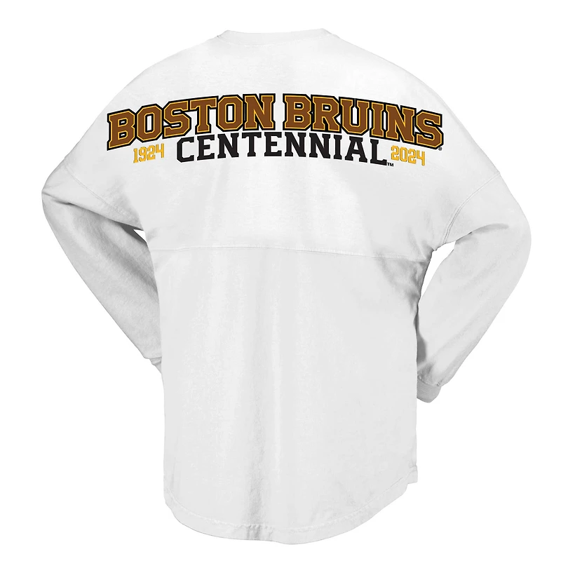 T-shirt blanc en jersey Spirit du 100e anniversaire des Bruins de Boston Fanatics pour femmes