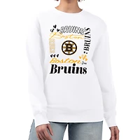 Women's G-III 4Her by Carl Banks White Boston Bruins Collage Graphic Fleece Long Sleeve Pullover Sweatshirt