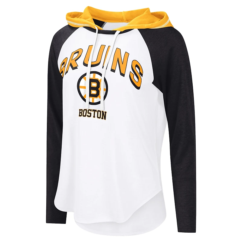 T-shirt à capuche et manches longues G-III 4Her pour femme par Carl Banks, blanc, Boston Bruins MVP