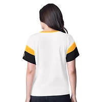 Women's G-III 4Her by Carl Banks  White Boston Bruins Rink Oversized Rhinestone V-Neck T-Shirt