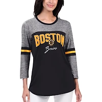 T-shirt G-III Sports by Carl Banks pour femmes, noir, Bruins de Boston, Play The Game, tri-mélange, manches 3/4