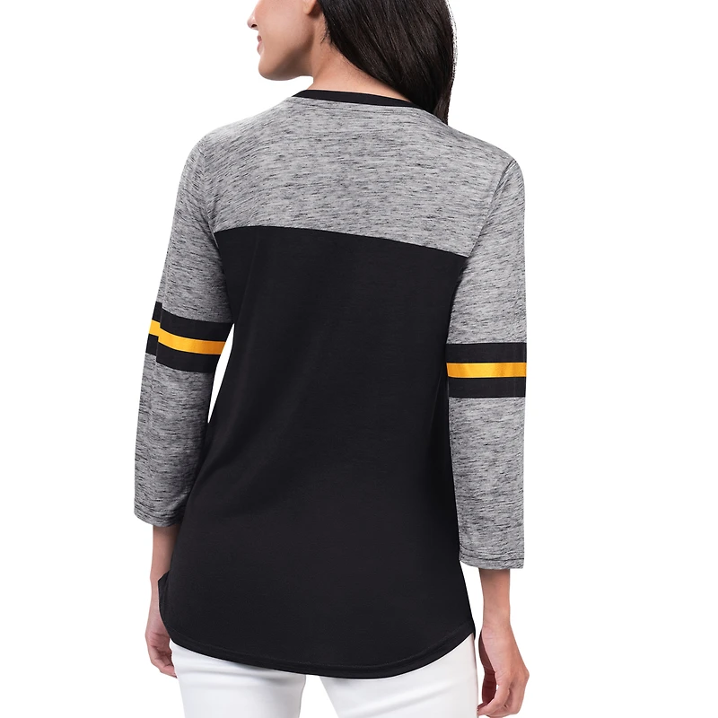 Women's G-III Sports by Carl Banks Black Boston Bruins Play The Game Tri-Blend 3/4 Sleeve T-Shirt