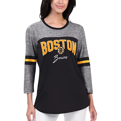 T-shirt G-III Sports by Carl Banks pour femmes, noir, Bruins de Boston, Play The Game, tri-mélange, manches 3/4