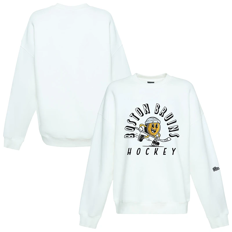 Sweat-shirt oversize blanc à l'effigie de la mascotte des Bruins Boston, marque Hype and Vice, pour femmes